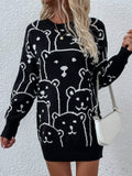 Smiley Polar Bear Black Knit Sweater Dress Ledshopy.com