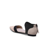 Snake Embossed Pointed Leather Flat - Taupe Ledshopy.com