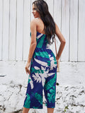 Strapless Palm Print Jumpsuit - Navy Ledshopy.com