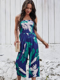 Strapless Palm Print Jumpsuit - Navy Ledshopy.com