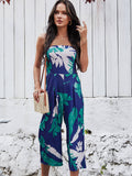 Strapless Palm Print Jumpsuit - Navy Ledshopy.com