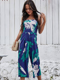 Strapless Palm Print Jumpsuit - Navy Ledshopy.com