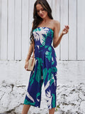 Strapless Palm Print Jumpsuit - Navy Ledshopy.com