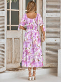 Tanya Painting Floral Short Sleeve Maxi Dress - Purple Ledshopy.com