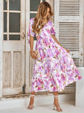 Tanya Painting Floral Short Sleeve Maxi Dress - Purple Ledshopy.com