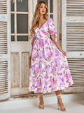Tanya Painting Floral Short Sleeve Maxi Dress - Purple Ledshopy.com
