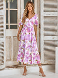 Tanya Painting Floral Short Sleeve Maxi Dress - Purple Ledshopy.com