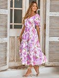 Tanya Painting Floral Short Sleeve Maxi Dress - Purple Ledshopy.com