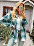 Typical Fall Pocketed Plaid Shacket - Green Ledshopy.com