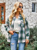 Typical Fall Pocketed Plaid Shacket - Green Ledshopy.com