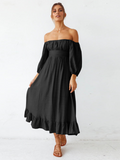 Under The Tuscan Back Tie Bow Puff Sleeve Mid Dress - Black Ledshopy.com