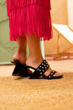 Viviane Pearl Inlay Leather Heeled Sandal - Black Ledshopy.com