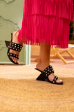 Viviane Pearl Inlay Leather Heeled Sandal - Black Ledshopy.com