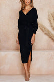 V Neck Backless Sweater Midi Dress(5 Colors)