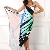 Casual Cami Beachwear Ladies Butterfly Print Long Sleeveless Wrap Cover Up Plus Size Dress