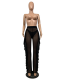 Ruffle Beach Cover Ups Mesh Sheer Wide Leg Pants