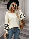 Hadi Swirl Embroidered Sleeve Knit Sweater - Cream