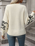 Hadi Swirl Embroidered Sleeve Knit Sweater - Cream