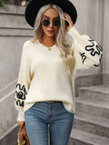 Hadi Swirl Embroidered Sleeve Knit Sweater - Cream