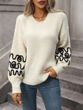 Hadi Swirl Embroidered Sleeve Knit Sweater - Cream