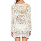 White Boho Sexy Lace Hollow Knit Bikini Swimwear Cover up Crochet Beach Dress