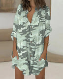 Casual Print Button Down Shirt Dress Beach Cover Ups