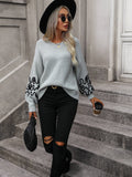 Hadi Swirl Embroidered Sleeve Knit Sweater - Grey