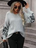 Hadi Swirl Embroidered Sleeve Knit Sweater - Grey