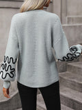 Hadi Swirl Embroidered Sleeve Knit Sweater - Grey