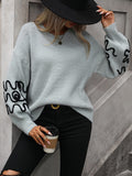 Hadi Swirl Embroidered Sleeve Knit Sweater - Grey