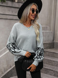 Hadi Swirl Embroidered Sleeve Knit Sweater - Grey