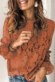 Long Sleeve Openwork Lace Blouse(5 Colors)